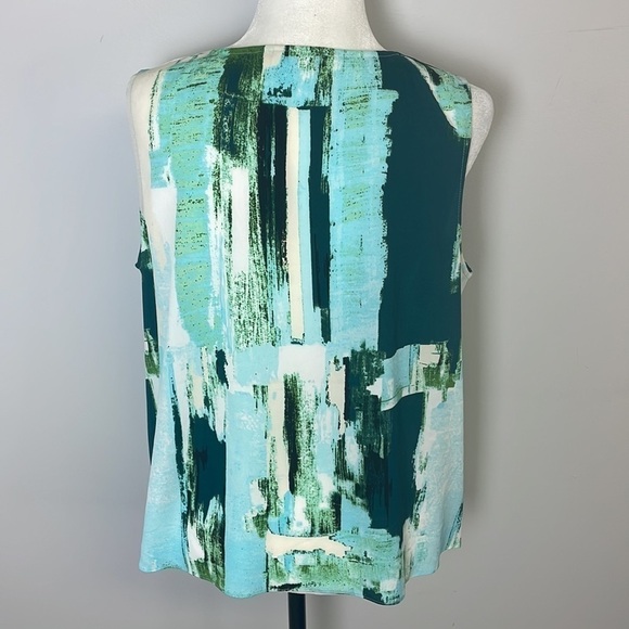 DKNYC Sleeveless Forrest Green/Blue/Cream Blouse Sz L - Picture 4 of 6